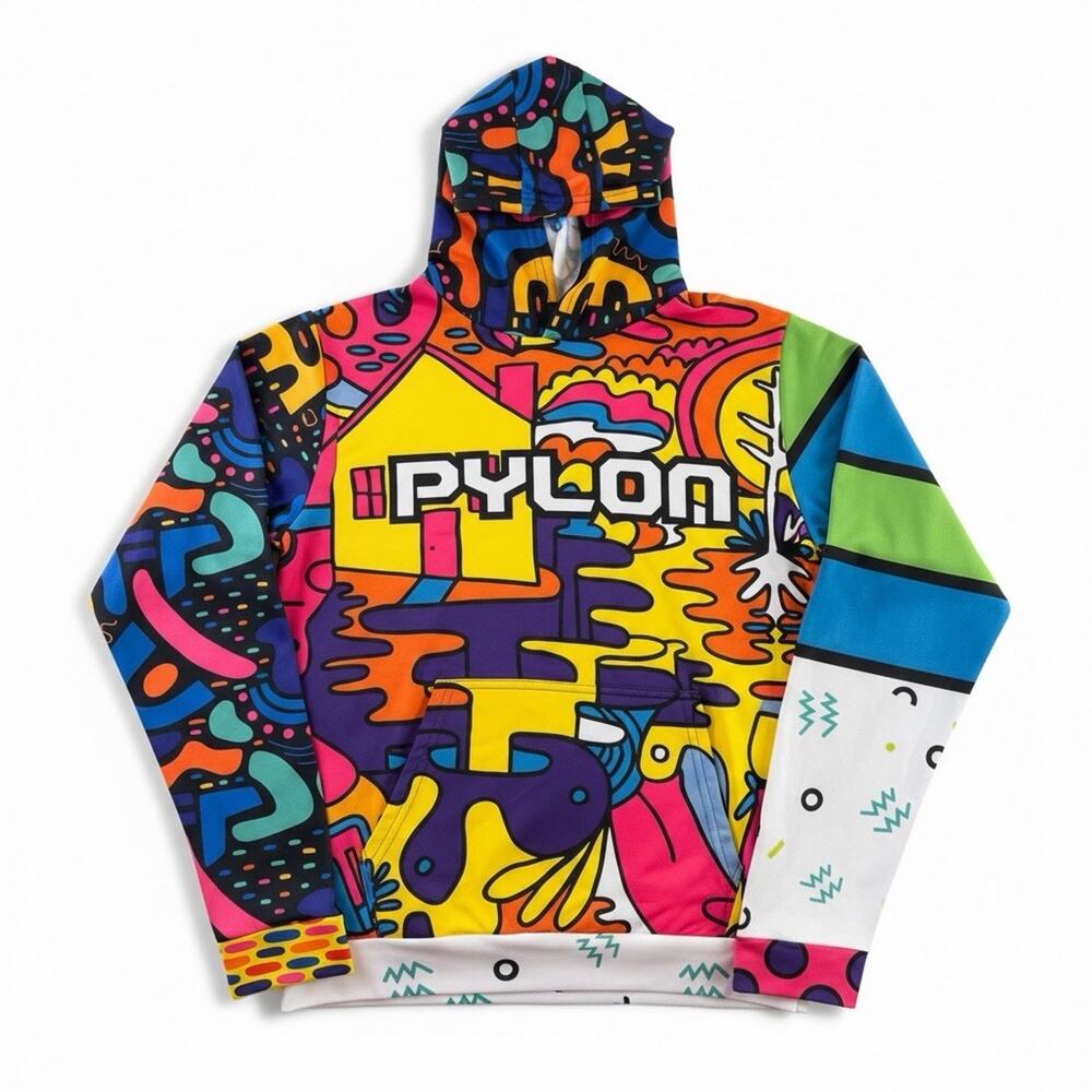 Pylon Adult Small All Over Print Pullover Hoodie Multicolor Graphic Streetwear